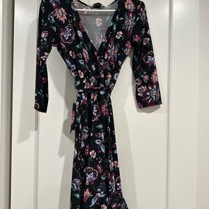 Floral Wrap Dress - Black